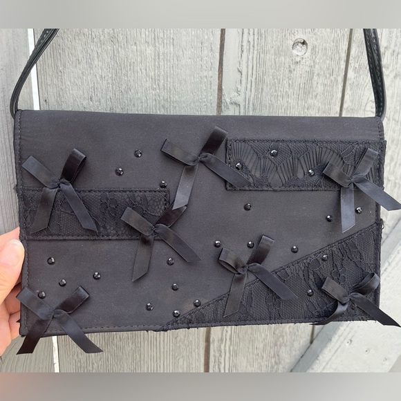 Neiman Marcus Prabal Gurung Satin Clutch Bow Lace Sequin Accents - Picture 5 of 10